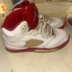 White and Red High-Top Sneakers